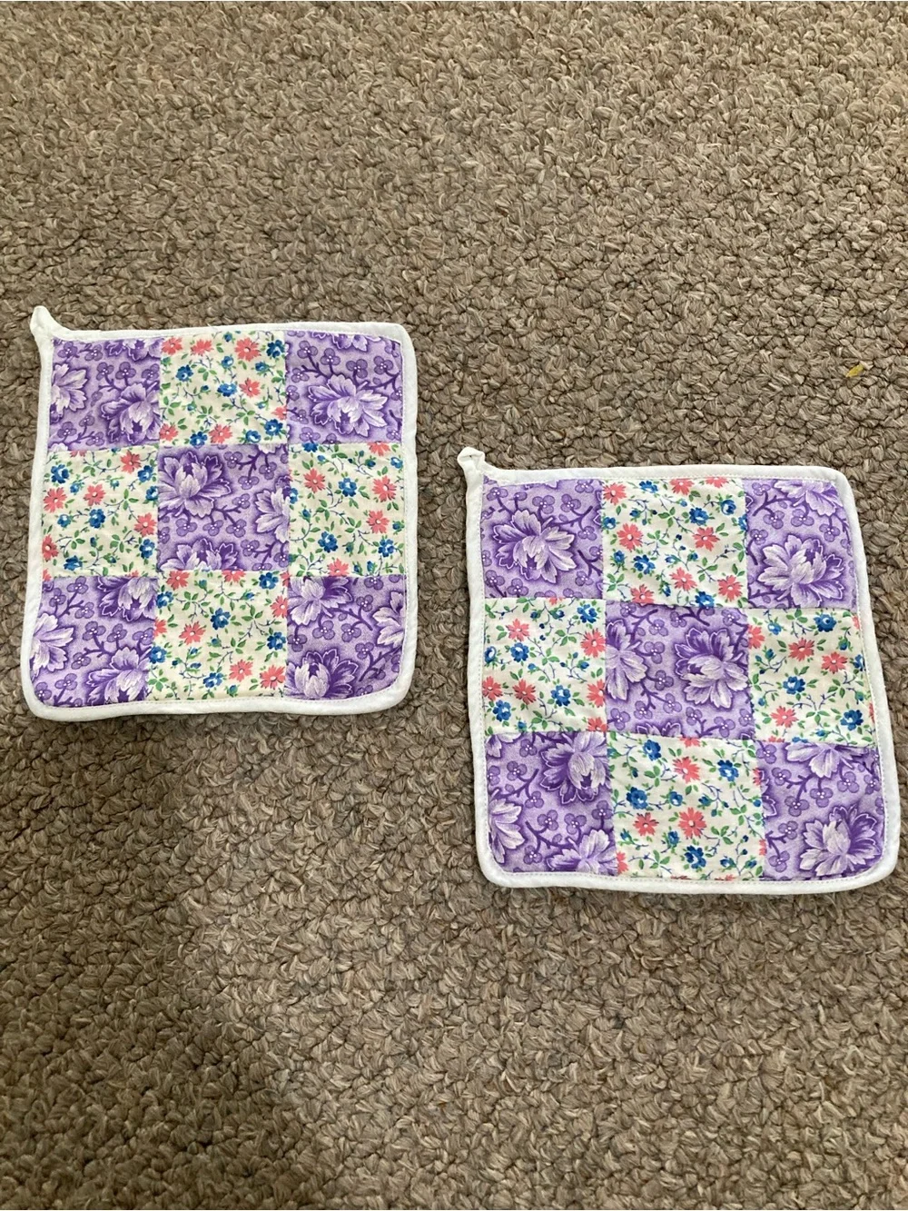 Vintage Handmade Potholders Lot Of 4 Cotton Stars And Squares Reversible